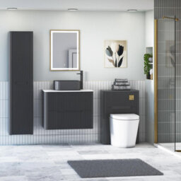 Royal Bathrooms Avenza 600mm Matt Obsidian Black Wall Hung Bathroom Countertop Vanity Unit 2 Drawer With Art Square Basin - thumbnail 4