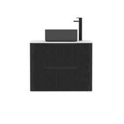 Royal Bathrooms Avenza 600mm Matt Obsidian Black Wall Hung Bathroom Countertop Vanity Unit 2 Drawer With Art Square Basin - thumbnail 6