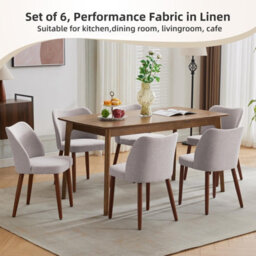 Set Of 2 Modern Wingback Dining Chairs, Ergonomic Curved Back Upholstered Side Chairs With Solid Wood Legs, Linen, Gray - thumbnail 6