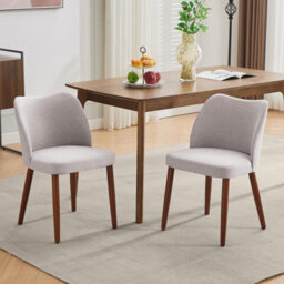 Set Of 2 Modern Wingback Dining Chairs, Ergonomic Curved Back Upholstered Side Chairs With Solid Wood Legs, Linen, Gray - thumbnail 1