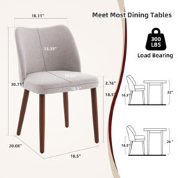 Set Of 2 Modern Wingback Dining Chairs, Ergonomic Curved Back Upholstered Side Chairs With Solid Wood Legs, Linen, Gray - thumbnail 2