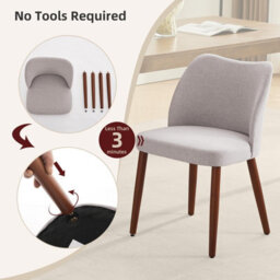 Set Of 2 Modern Wingback Dining Chairs, Ergonomic Curved Back Upholstered Side Chairs With Solid Wood Legs, Linen, Gray - thumbnail 7