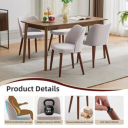 Set Of 2 Modern Wingback Dining Chairs, Ergonomic Curved Back Upholstered Side Chairs With Solid Wood Legs, Linen, Gray - thumbnail 3