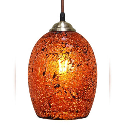 Long Life Lamps Company Vintage Ceiling Crackle Amber Mosaic Glass Pendant Light M0209 - image 1