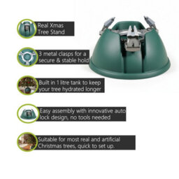 Pegdev - Pdl Christmas Tree Stand With 3 Metal Clasps And 1 Litre Water Tank Auto Lock Design For Secure Fresh Trees - thumbnail 2
