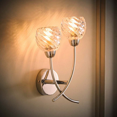 Valuelights Reyka Chrome 2 Way Wall Light With Crystal Glass Shades And Bulbs - image 1