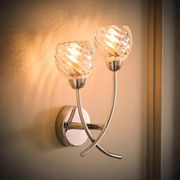 Valuelights Reyka Chrome 2 Way Wall Light With Crystal Glass Shades And Bulbs - thumbnail 1
