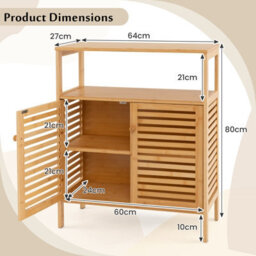 Costway Bamboo Side Storage Organizer Bathroom Floor Cabinet W/ Double Doors - thumbnail 3