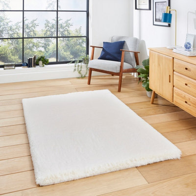 Ivory Shaggy Plain Modern Easy To Clean Rug For Living Room And Bedroom-150Cm X 230Cm - image 1