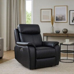 Aspire Kingsmere Power Recliner Armchair (1 Seater) In Real Leather, Black - thumbnail 1