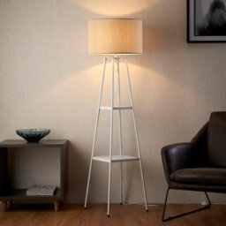 Triton Tripod Shelved Gloss White Floor Lamp - thumbnail 1