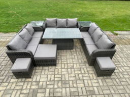 Fimous 12 Seater Garden Dining Sets Outdoor Rattan Furniture Lounge Sofa Height Adjustable Rising Lifting Table - thumbnail 2