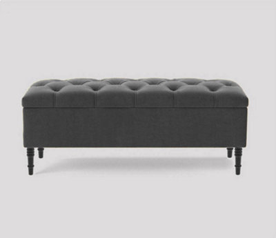 120Cm Swiss Chesterfield Ottoman Storage Bench- Plush Velvet Shoe Bench - Steel Grey Upholstery Footstool With Storage - image 1