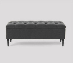120Cm Swiss Chesterfield Ottoman Storage Bench- Plush Velvet Shoe Bench - Steel Grey Upholstery Footstool With Storage