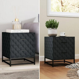 2 Piece Black Bedside Cabinet Set Nightstand Drawers Bedroom Storage Table - thumbnail 3