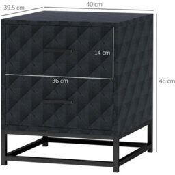 2 Piece Black Bedside Cabinet Set Nightstand Drawers Bedroom Storage Table - thumbnail 2