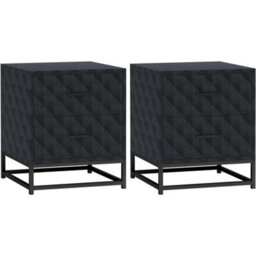 2 Piece Black Bedside Cabinet Set Nightstand Drawers Bedroom Storage Table