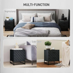 2 Piece Black Bedside Cabinet Set Nightstand Drawers Bedroom Storage Table - thumbnail 4
