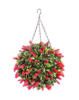 Best Artificial 28Cm Red Lush Lavender Hanging Basket Flower Topiary Ball - Suitable For Outdoor Use - Weather & Fade Resistant - image 1