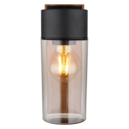 Luminosa Lighting Luminosa Etsi Outdoor Wall Lantern Wood Look Dark Ip44 Smoke Glass Shade 1X E27 - thumbnail 3
