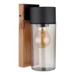 Luminosa Lighting Luminosa Etsi Outdoor Wall Lantern Wood Look Dark Ip44 Smoke Glass Shade 1X E27 - thumbnail 2