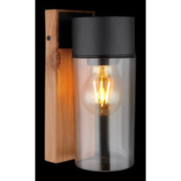 Luminosa Lighting Luminosa Etsi Outdoor Wall Lantern Wood Look Dark Ip44 Smoke Glass Shade 1X E27 - thumbnail 4