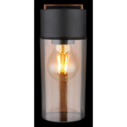 Luminosa Lighting Luminosa Etsi Outdoor Wall Lantern Wood Look Dark Ip44 Smoke Glass Shade 1X E27 - thumbnail 5