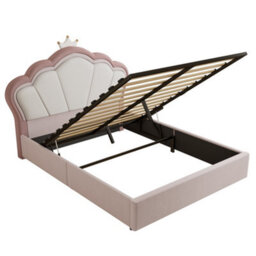 Merax 4Ft6 Double Bed 135X190 Cm, Velvet Upholstered Hydraulic Storage Bed With Crown Headboard, Pink - thumbnail 8