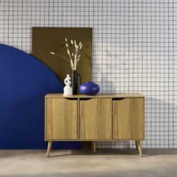 Sweeek - 120Cm Walnut-Effect Sideboard With 3 Doors And 3 Shelves Ash Effect 120X39X73.5 Cm - Nepal - thumbnail 4