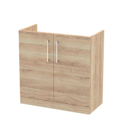 Nuie Hudson Reed Arno Floor Standing Vanity Unit, Durable 2 Soft Close Door Bathroom Sink Vanity Unit With Shelf In Bleached Oak, 800mm - image 1