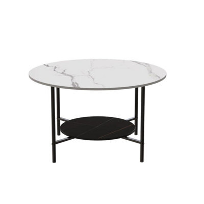 2-Tier Modern Round Coffee End Table Open Storage Marble Table - image 1