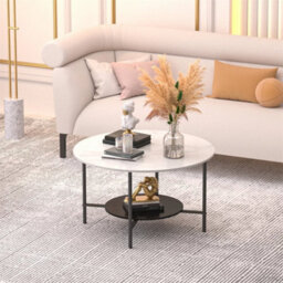 2-Tier Modern Round Coffee End Table Open Storage Marble Table - thumbnail 6