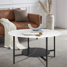 2-Tier Modern Round Coffee End Table Open Storage Marble Table - thumbnail 5