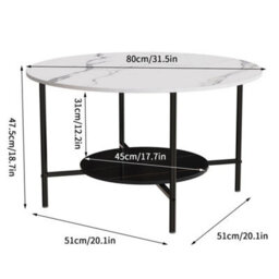 2-Tier Modern Round Coffee End Table Open Storage Marble Table - thumbnail 2