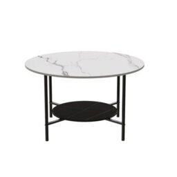 2-Tier Modern Round Coffee End Table Open Storage Marble Table - thumbnail 1