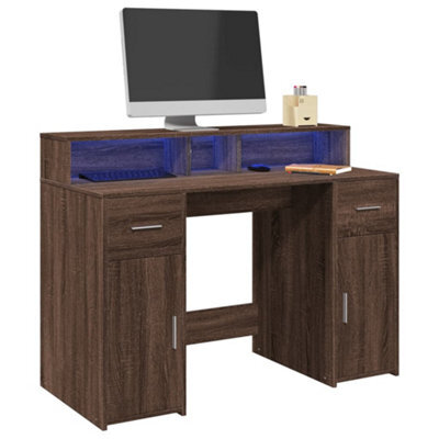 Berkfield Desk With Led Lights Brown Oak 120X55X91 Cm Engineered Wood - image 1