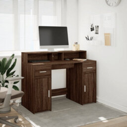 Berkfield Desk With Led Lights Brown Oak 120X55X91 Cm Engineered Wood - thumbnail 4