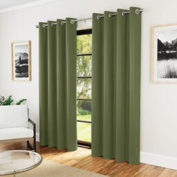 Enhanced Living Nightfall Plain Supersoft Olive Green Thermal Blockout Eyelet Curtains (Pair) - 66 X 90 Inch (168 X 229Cm) - thumbnail 1