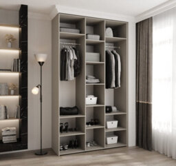 Arte Elegant Cashmere Como 3 Hinged Door Wardrobe H2460mm W1400mm D500mm, Three Doors, Eleven Shelves, Two Hanging Rails, Gold Handles - thumbnail 3