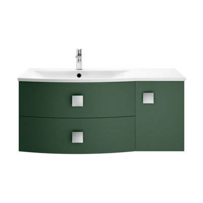 Balterley Gentleshaw Contemporary 1 Door 2 Drawer Left-Hand Wall Hung Vanity Unit With Curved Basin, Hunter Green, 1000mm - image 1