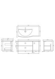 Balterley Gentleshaw Contemporary 1 Door 2 Drawer Left-Hand Wall Hung Vanity Unit With Curved Basin, Hunter Green, 1000mm - thumbnail 2