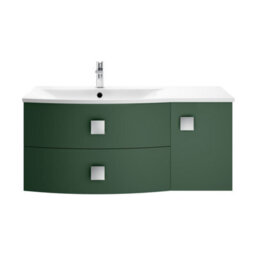 Balterley Gentleshaw Contemporary 1 Door 2 Drawer Left-Hand Wall Hung Vanity Unit With Curved Basin, Hunter Green, 1000mm - thumbnail 1