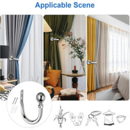 Oxford Homeware Satin Chrome Effect Curtain Hold Back With Metal Ball Finials Heavy Duty Durable Wall Tie Backs Pair - thumbnail 6