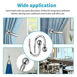 Oxford Homeware Satin Chrome Effect Curtain Hold Back With Metal Ball Finials Heavy Duty Durable Wall Tie Backs Pair - thumbnail 3