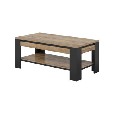 Arte Tudor Coffee Table 120Cm - Oak Sandal & Black Modern With Bold Contrast And Lower Shelf For Stylish Living Room Storage - image 1