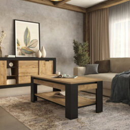 Arte Tudor Coffee Table 120Cm - Oak Sandal & Black Modern With Bold Contrast And Lower Shelf For Stylish Living Room Storage - thumbnail 3