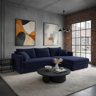 Orea Grey Fabric Corner Sofa Bed With Storage Profiled Cushions Stylish Multi Functional Sleeper For Living Room Blue Right - image 1