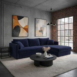 Orea Grey Fabric Corner Sofa Bed With Storage Profiled Cushions Stylish Multi Functional Sleeper For Living Room Blue Right - thumbnail 1