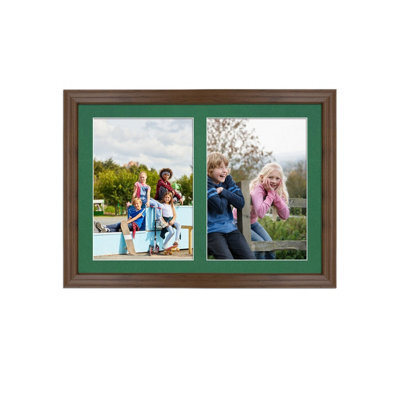 AK Frames 20X14 Walnut Classic Multi Photo Frame With Emerald Mount - Holds 2 Apertures (2X) A4 Photos - image 1