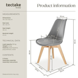 Tectake Set Of 2 Dining Chair Frederikke With Padded Seat, Ergonomic Shape, And Wooden Legs  - Grey - thumbnail 6